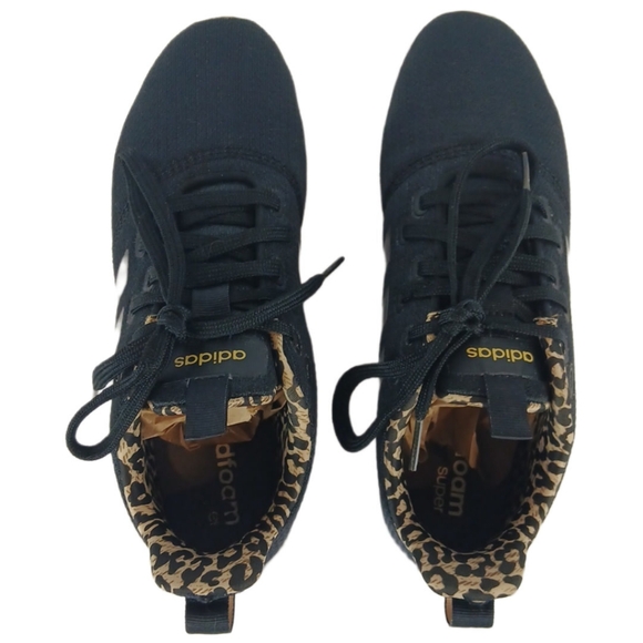 Adidas 7.5 Black White Cheetah Sneakers Trim Running Cloudfoam Super Puremotion - Picture 12 of 15